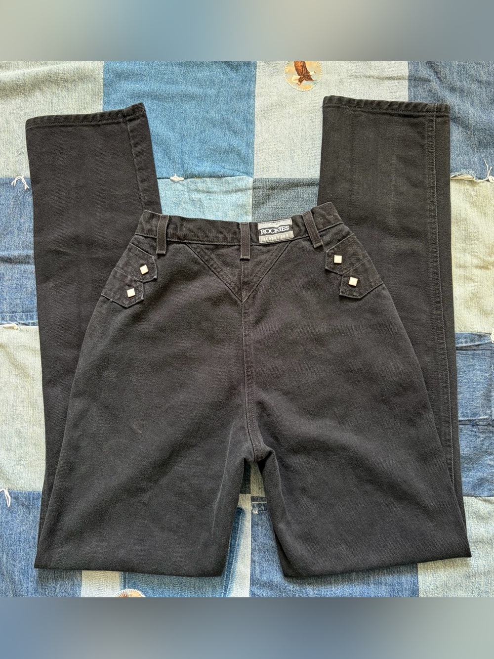 vintage rockies jeans black denim studded western 23.5” W 34 L